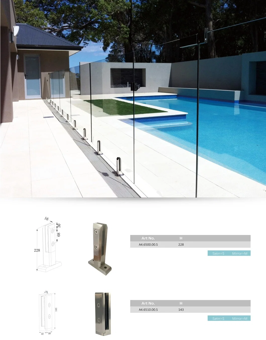 Unikim Custom Made Modern Deck Porch Balcony Square Stainless Steel Glass Railing Spigot Glass Pool Fencing